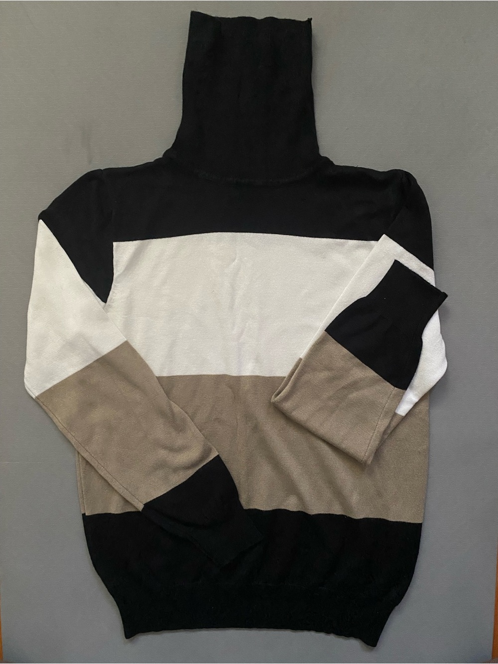 Jon & Anna Colorblock Turtleneck Sweater in Black, White & Tan